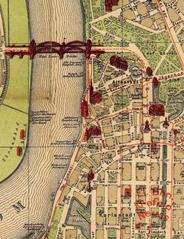 Vintage map of Düsseldorf's Altstadt and Karlstadt from 1909