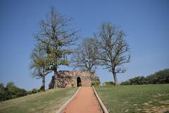 Hill in Hauz Khas Village with ancient structure on top