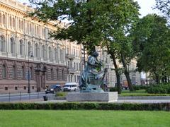 Admiralty Embankment Tsar Carpenter monument in Saint Petersburg