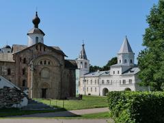 Gate tower of Yaroslav's Court and Church of St. Paraskevi in Veliky Novgorod