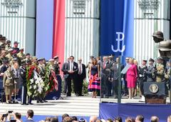 President Donald Trump at Warsaw Uprising Monument addressing crowd