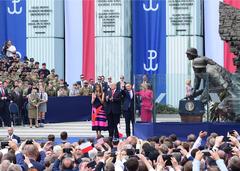 U.S. President Donald Trump and Polish President Andrzej Duda acknowledging the citizens of Poland at the Warsaw Uprising Monument