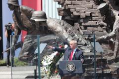 US President Donald Trump at the Warsaw Uprising Monument in Poland