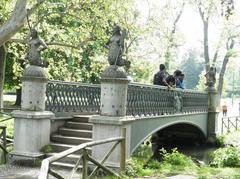 Panoramic view of Parco Sempione with green lawns and trees