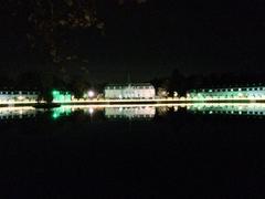 Schloss Benrath with Christmas market stalls and Rouseau Island