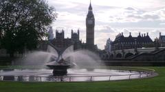 the London Eye overlooking the Thames River with the Big Ben tower in the background