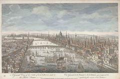 General view of City of London next to River Thames in the 16th century