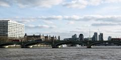 View of Westminster Bridge and St Thomas' Hospital from the River Thames