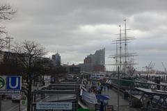 view from Hamburg Landungsbrücken towards Elbphilharmonie