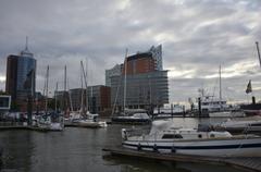 City Sporthafen Hamburg with Elbphilharmonie in the background