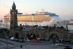 Freedom of the Seas cruise ship on Elbe River in Hamburg