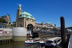 Scenic view of Hamburg's waterfront and historic buildings