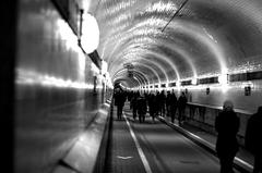 Alter Elbtunnel Hamburg with vintage tiles and lighting