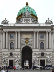 A panoramic view of Vienna, the capital city of Austria, with the Danube River and historic buildings