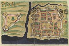 Color illustration of Daman, India from 1635