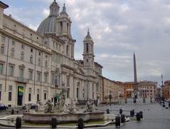 Piazza Navona overview with Sant'Agnese in Agone, Fontana del Moro, obelisk, and Gian Lorenzo Bernini's La Fontana dei Quattro Fiumi