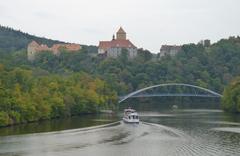 Veveří Castle in Brno with pedestrian bridge