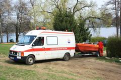 Rescue boat on Brno Dam in Kozí horka