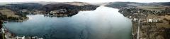 Aerial view of the frozen Brno Reservoir