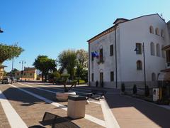 Albettone municipal building and square with war memorial