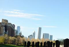 Grant Park in Chicago with downtown skyline