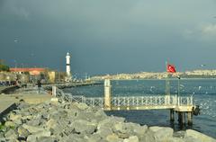 Bosphorus view in Istanbul with boats and cityscape