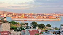 Container ship Greenwich Maersk heading into the Sea of Marmara at Istanbul