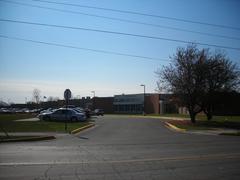 Ames High School building seen from the north end, looking south