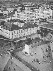 Plac Teatralny in Warsaw in the 1960s with Blanka Palace and Warsaw Nike monument