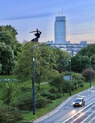 Nike Monument and Blue Skyscraper on Aleja Solidarności in Warsaw, 2022