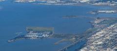 Aerial view of Berkeley Marina and Albany Bulb, March 2022