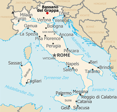 map showing the location of Bassano del Grappa in Italy