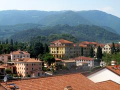 panoramic view of Bassano del Grappa showing the Ponte degli Alpini and the Brenta River