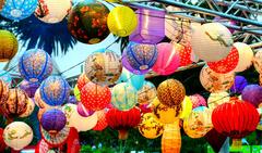 Night Noodle Markets with colorful lanterns in Alexandra Gardens, Melbourne