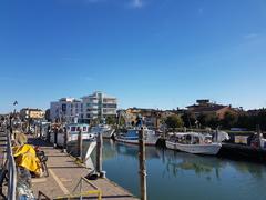 view of Caorle coastal town with colorful buildings