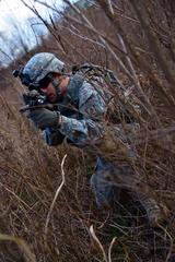 U.S. Army paratroopers patrolling a hilltop during training at Longare Complex, Italy