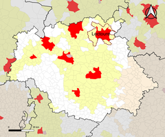 Map of the attraction areas of cities in the Gers department, France, highlighting Lectoure