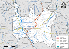 Hydrographic network and infrastructure map of Lectoure, France