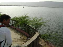 Scenic view of Anasagar Lake in Rajasthan with lush greenery