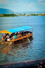 View of Ana Sagar Baradari with boating activities