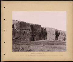 Photograph of the Prison of Socrates on a scrapbook page with annotations.