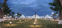 Illuminated Anna Memorial in Chennai at night