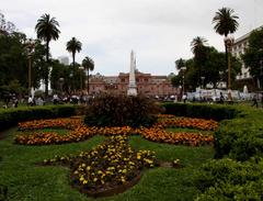 the east side of Plaza de Mayo with the Casa Rosada in the background, Buenos Aires, Argentina