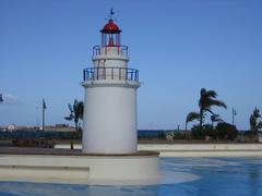 Lighthouse in Parque Marítimo del Mediterráneo, Ceuta with beautiful blue sky