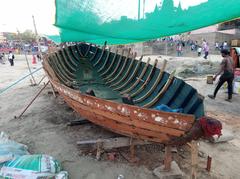 Boat construction at Assi Ghat in Varanasi, Uttar Pradesh, India