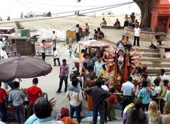 Statue of the Hindu goddess Durga at Assi Ghat in Varanasi, India