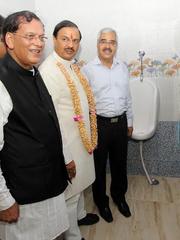 Dr. Mahesh Sharma inaugurating Sulabh toilet at Assi Ghat, Varanasi