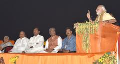 Prime Minister Narendra Modi addressing a crowd at Assi Ghat, Varanasi