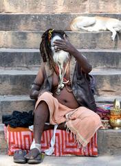 Aghori Sadhu of Varanasi with ash-covered body and long matted hair