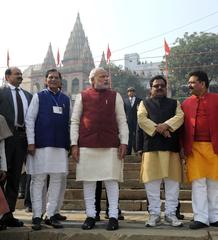 Prime Minister Narendra Modi inspects cleanliness at Assi Ghat in Varanasi